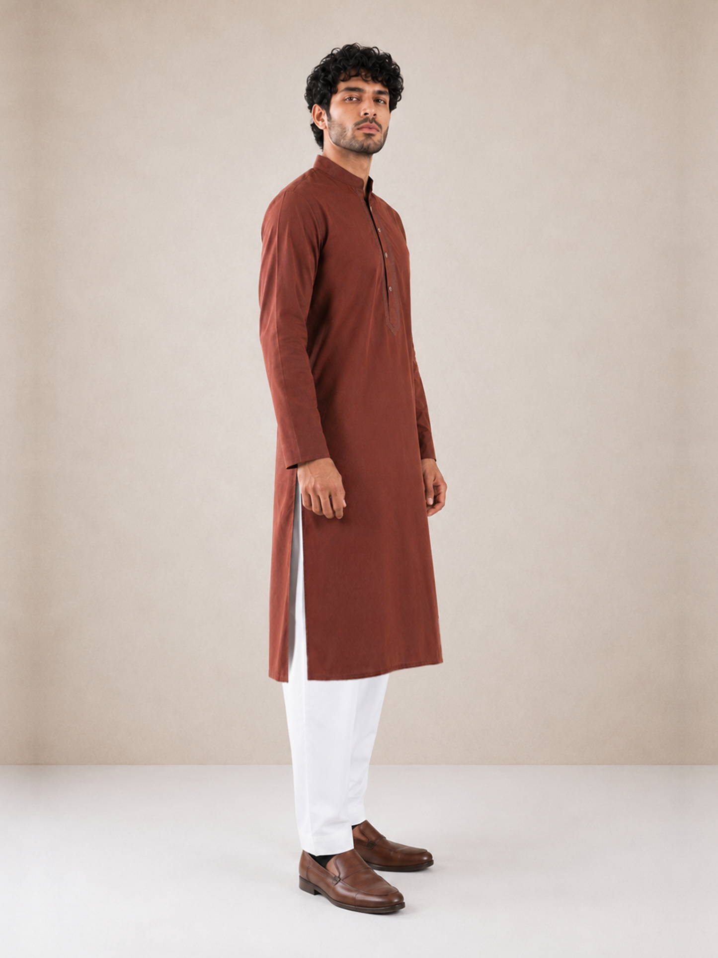 Men’s Rust Brown  Textured Kurta Pyjama Set