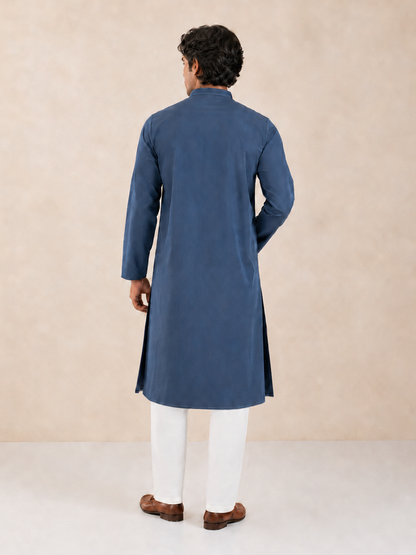 Men’s Slate Blue Textured Kurta Pyjama Set