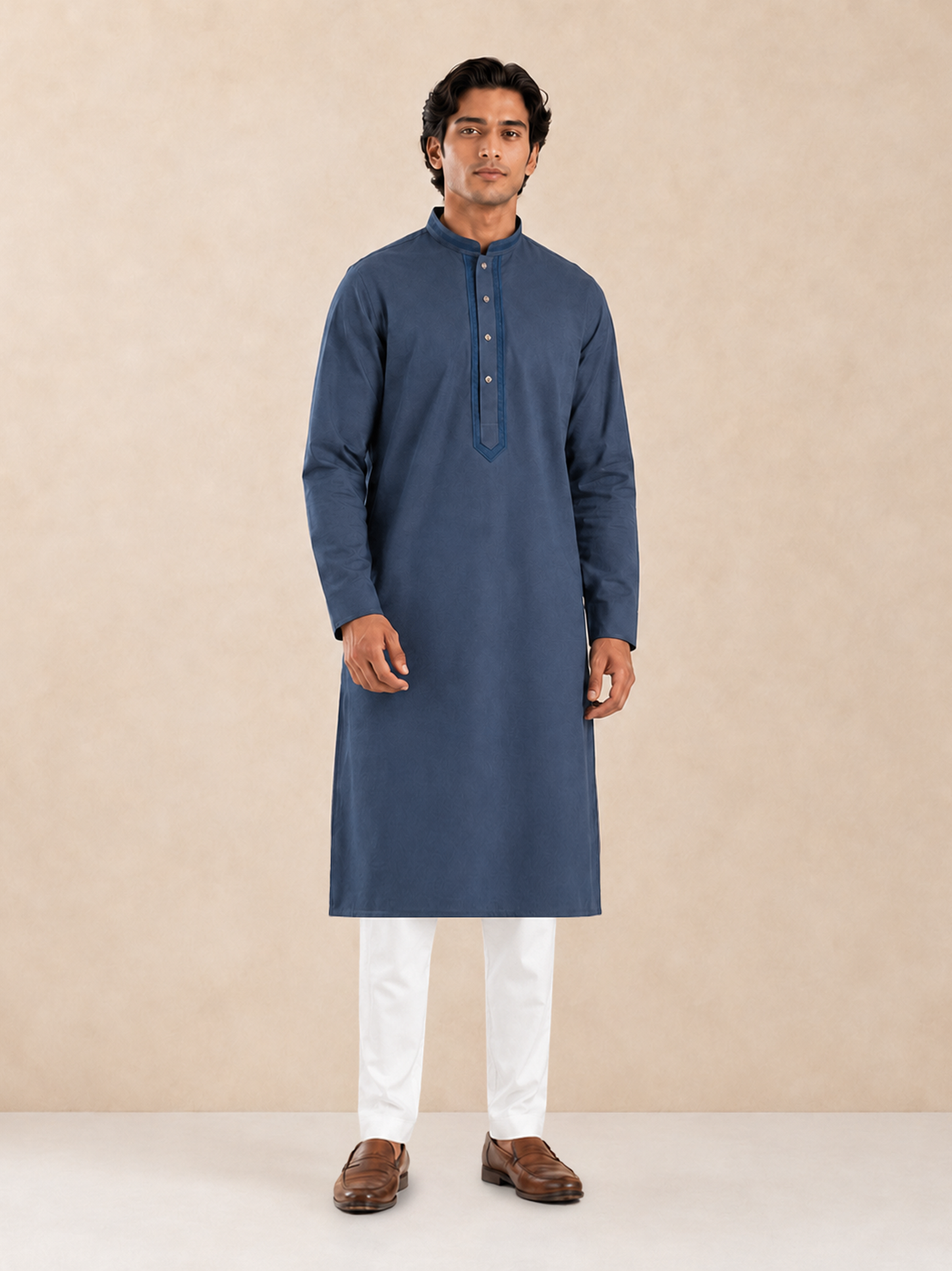 Men’s Slate Blue Textured Kurta Pyjama Set