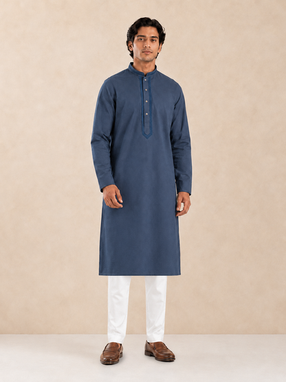 Men’s Slate Blue Textured Kurta Pyjama Set