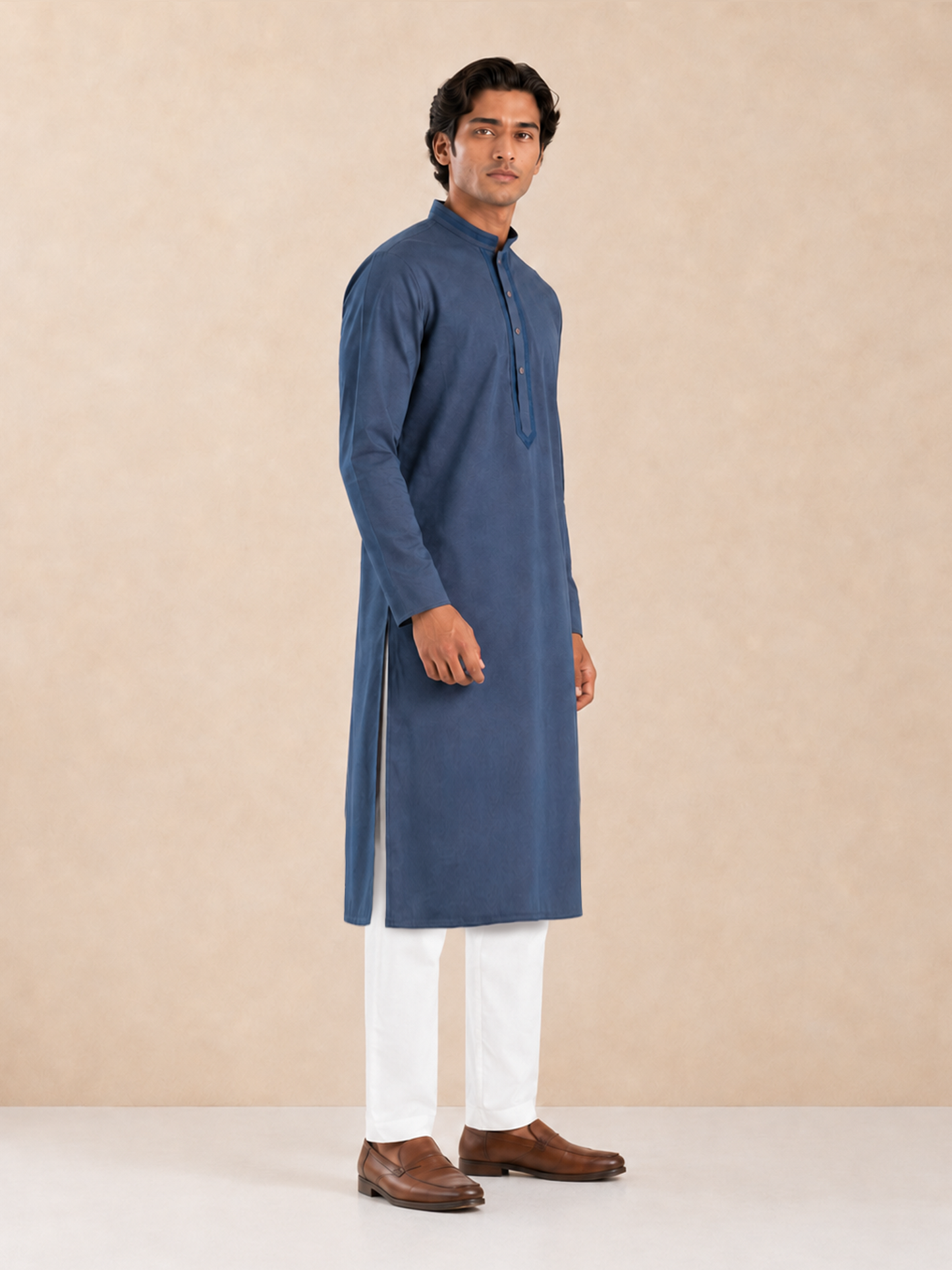 Men’s Slate Blue Textured Kurta Pyjama Set