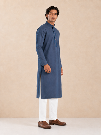 Men’s Slate Blue Textured Kurta Pyjama Set