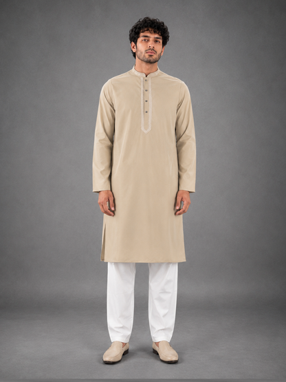 Men’s Beige Textured Kurta Pyjama Set
