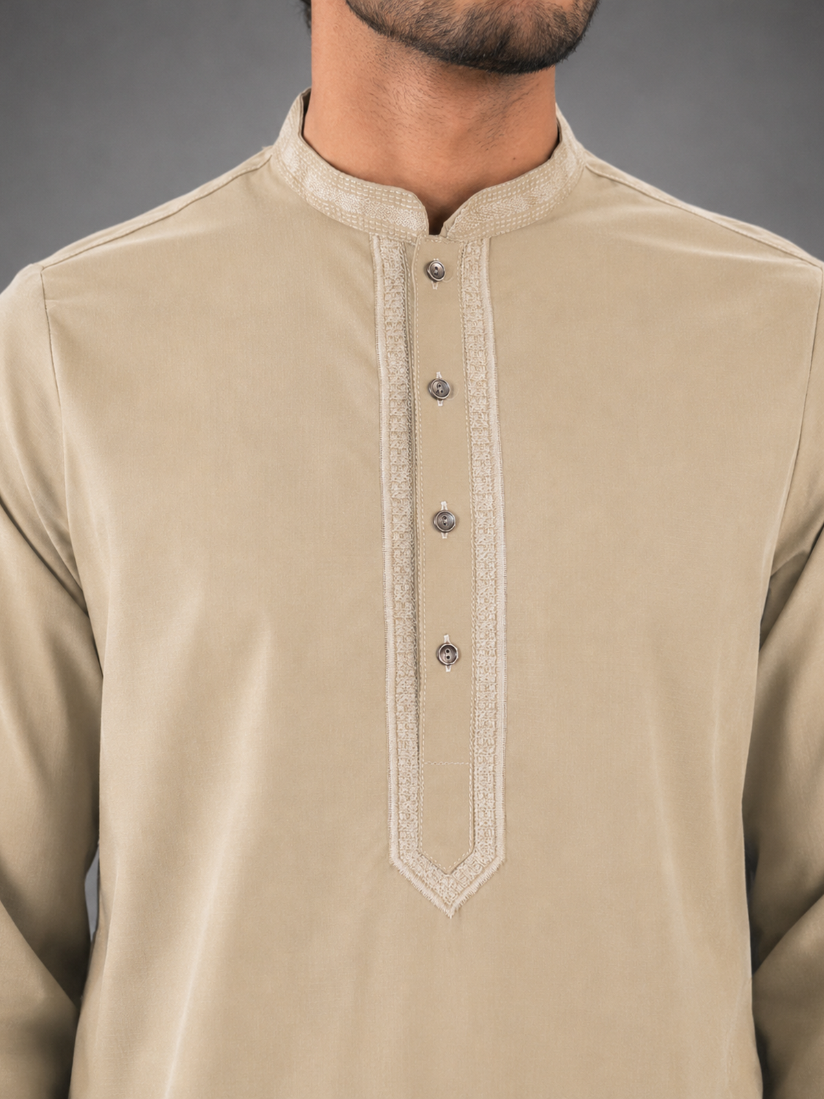 Men’s Beige Textured Kurta Pyjama Set