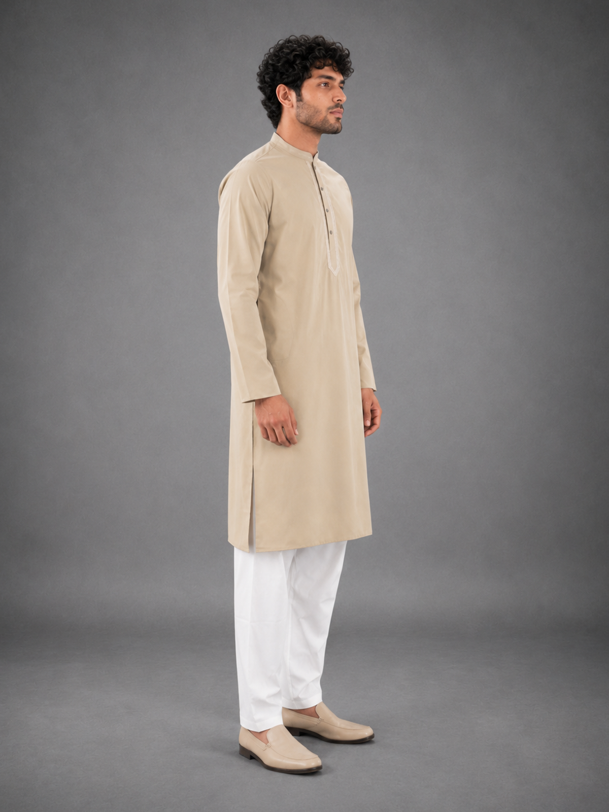 Men’s Beige Textured Kurta Pyjama Set