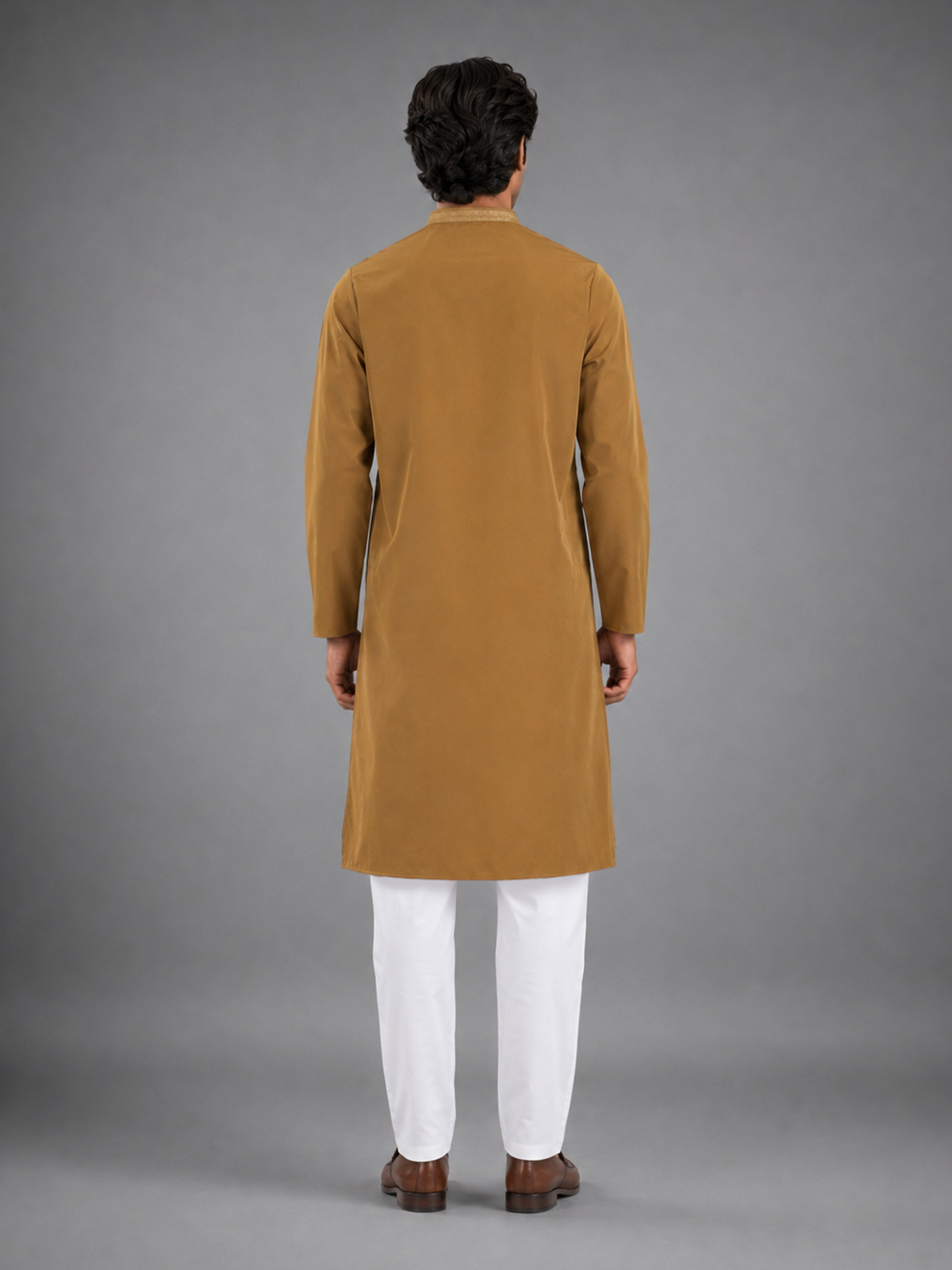 Men’s Dark Orange Textured Kurta Pyjama Set