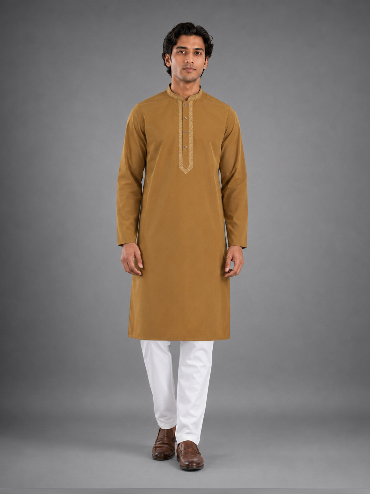 Men’s Dark Orange Textured Kurta Pyjama Set