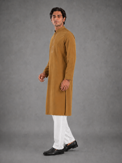 Men’s Dark Orange Textured Kurta Pyjama Set