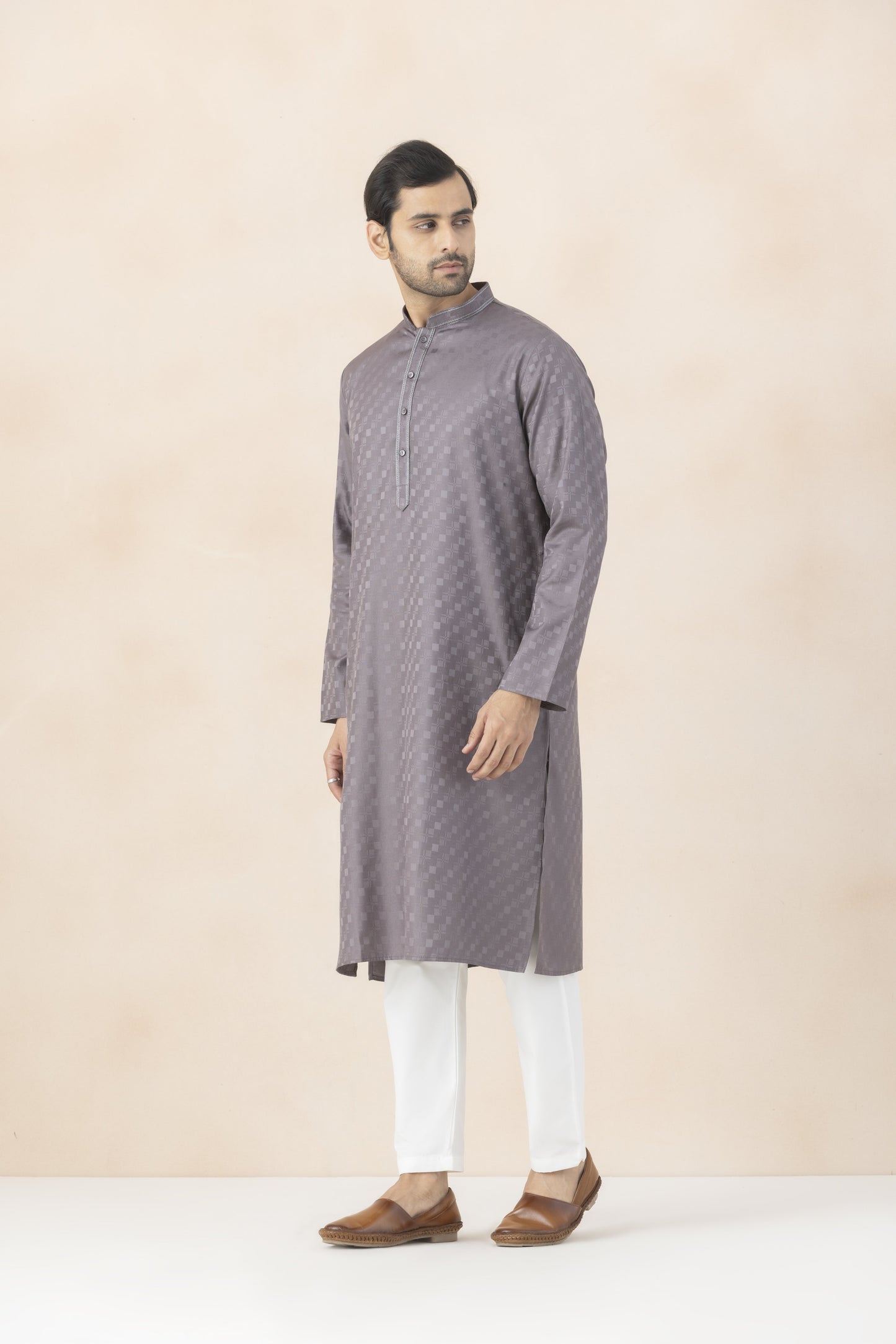 Mauve grey kurta pyjama for men