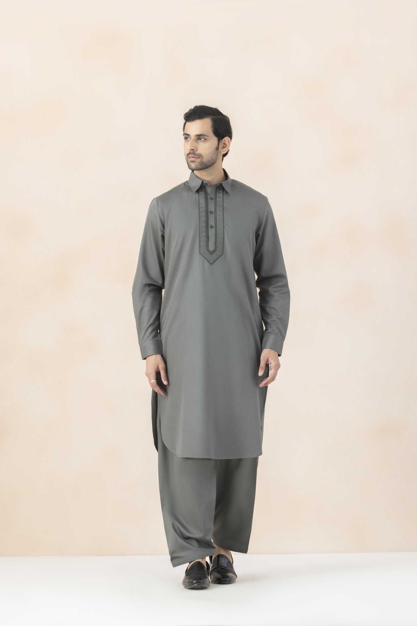 Muted sage grey pathani set for men