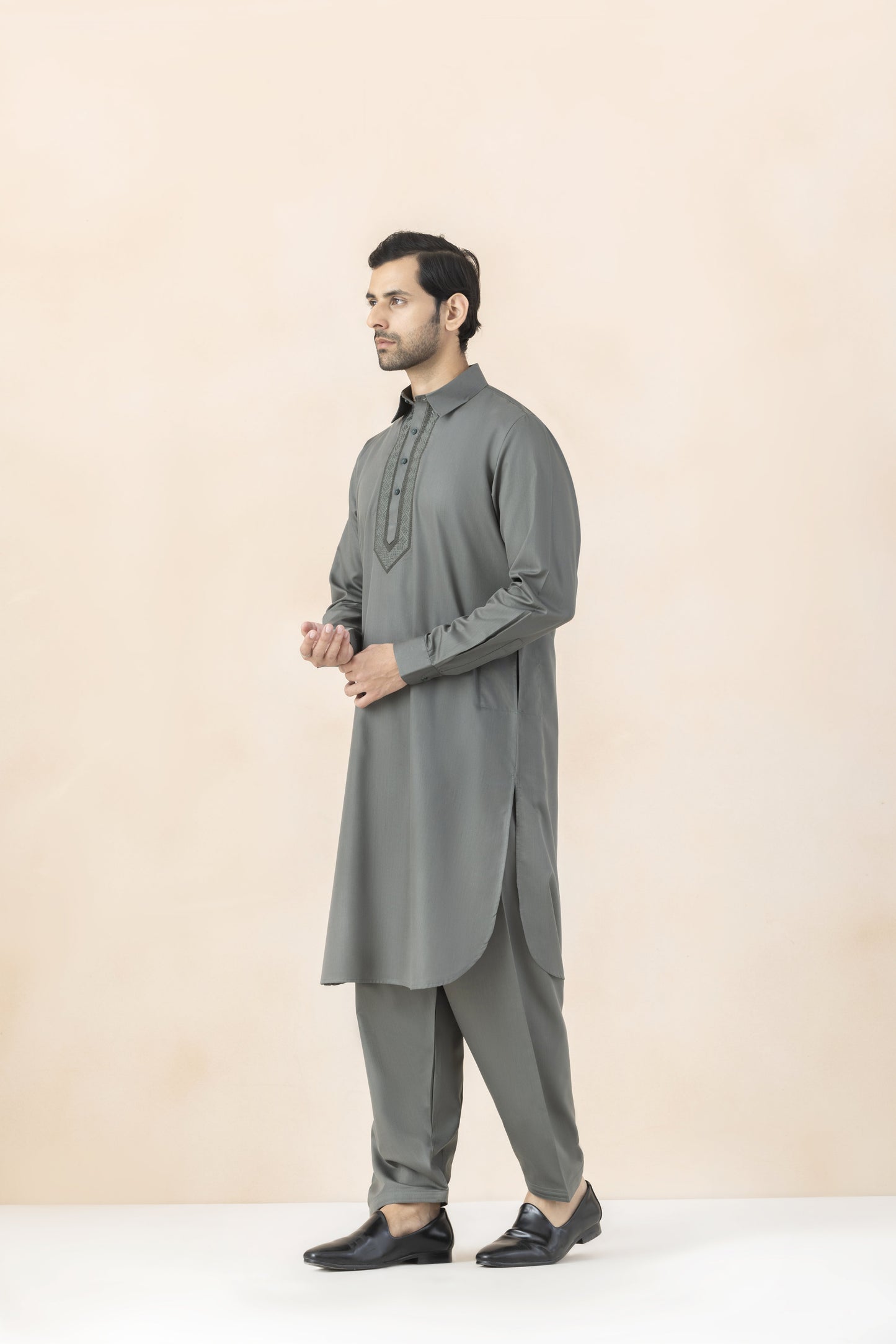 Muted sage grey pathani set for men
