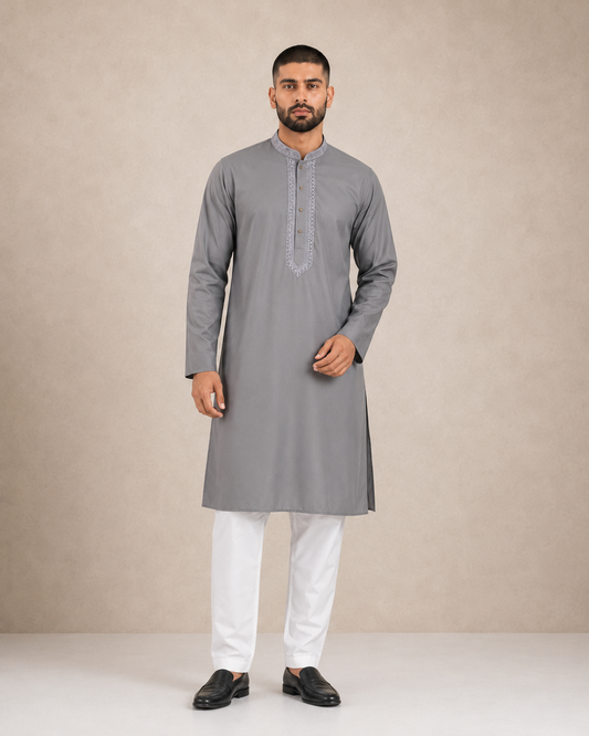 Men’s Grey Kurta Pyjama Set