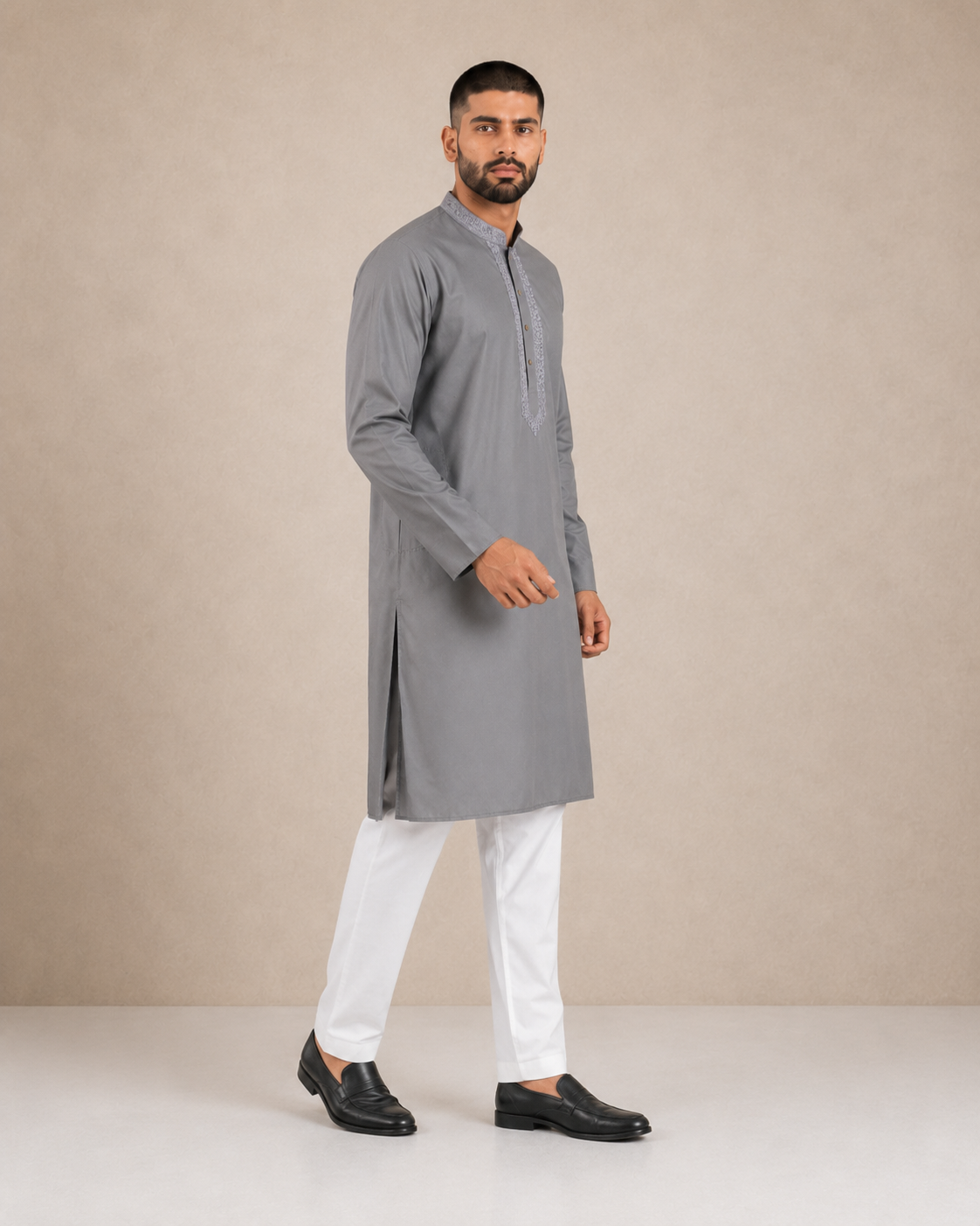 Men’s Grey Kurta Pyjama Set