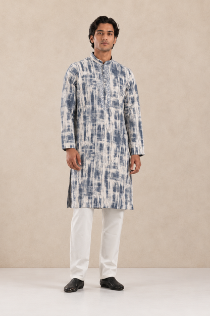 Men's White & Blue Vintage Crush Classic Kurta Pyjama Set