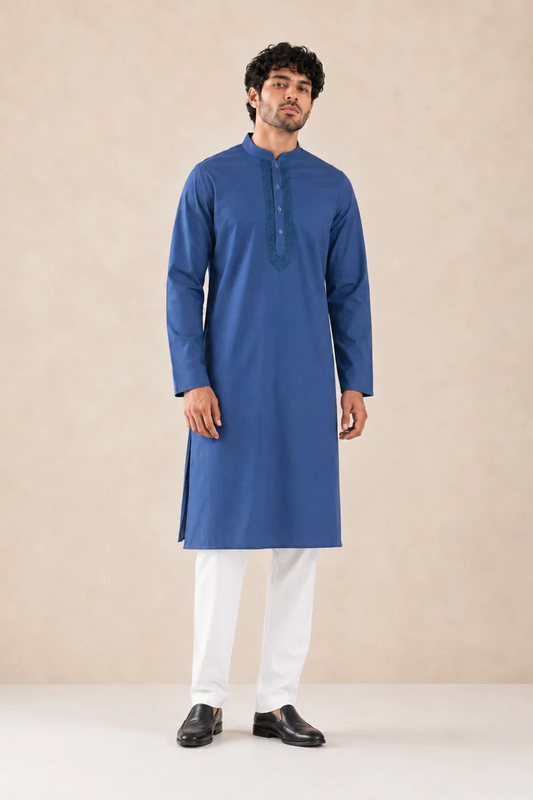 Men’s Royal Blue Linen Kurta Pyjama Set