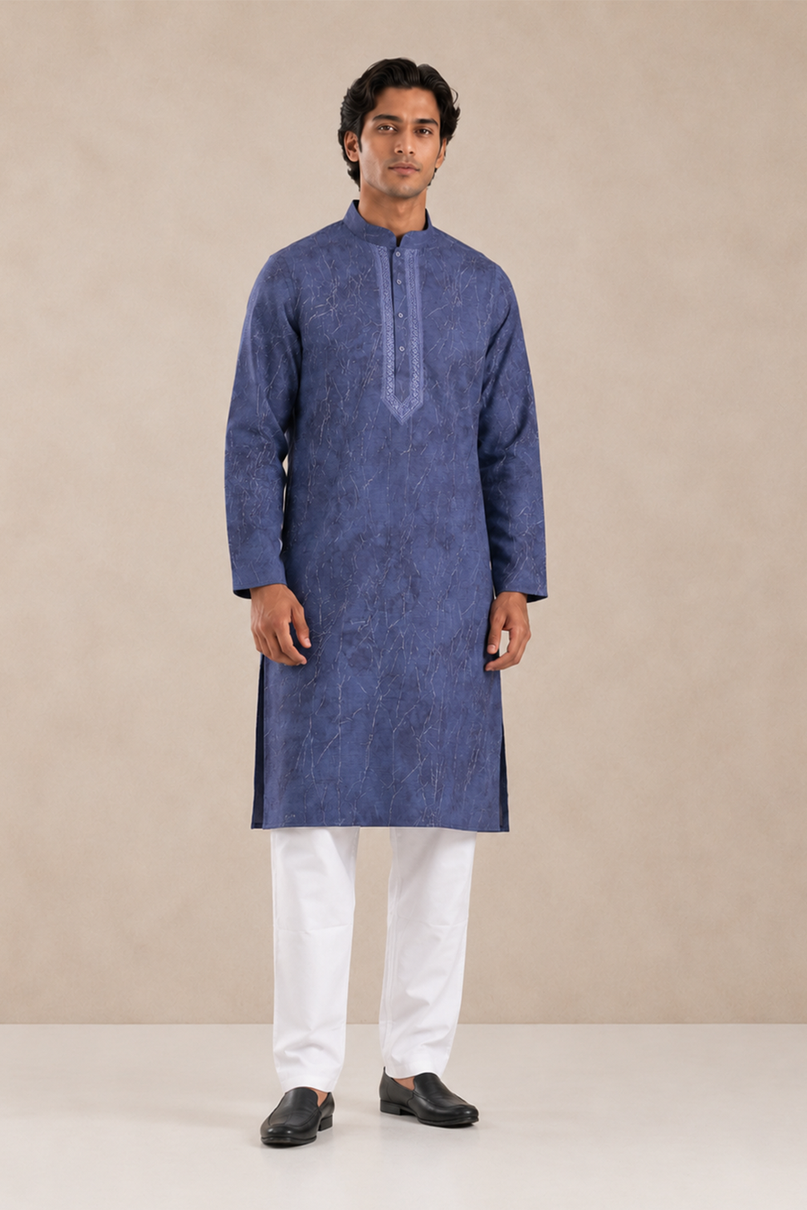 Slate Blue Vintage Crush Kurta Pyjama Set for Men